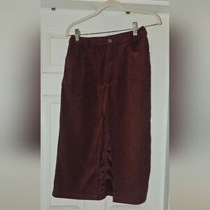 Lulus - Refreshing Romance Burgundy Corduroy Midi Skirt -Size Small